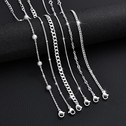 5Pcs Thin Silver Plated Bracelets Sets for Women Dainty | Silver Jewelry Trendy Stackable Rope Snake Box Figaro Chain Bracelets Pack Costume Fashion Gifts - style: 5Pcs BRACELET SET-03