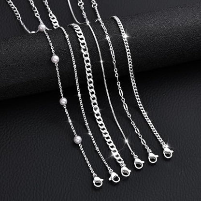 5Pcs Thin Silver Plated Bracelets Sets for Women Dainty | Silver Jewelry Trendy Stackable Rope Snake Box Figaro Chain Bracelets Pack Costume Fashion Gifts - style: 5Pcs BRACELET SET-03