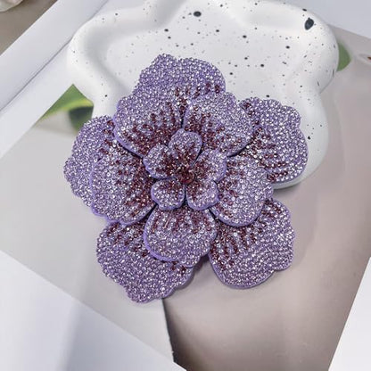 Rhinestone Flower Brooch Pin for Women Men Elegant Sparkly Crystal Camellia Floral Lapel Pins Shawl Dress Suit Clothes Accessories Wedding Party Fashion Jewelry 105mm - color: Light Purple
