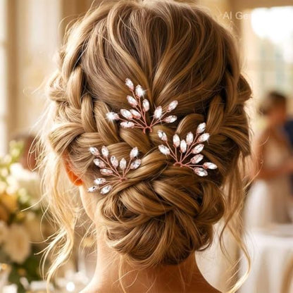 Heread Crystal Bride Wedding Hair Pins Rhinstones Bridal Hair Accessories Head Piece for Women and Girls (Pack of 3) - color: B Rose Gold