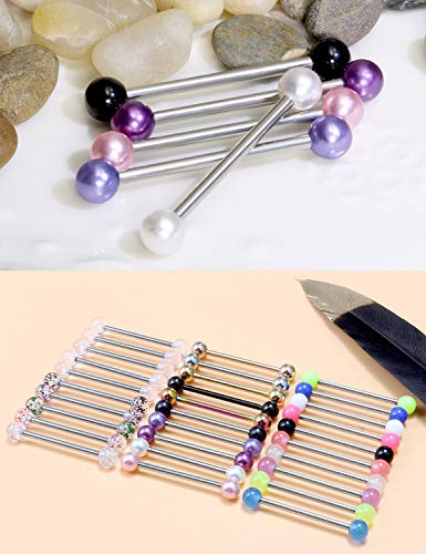 Prjndjw 14G, 16/19/22mmL, 25/30PCS, 5mm Ball Barbell Tongue Ring. Surgical Steel Nipple Piercing Vemom/Glow in The Dark/Created Pearl/Body Jewelry for Woman Unisex - color: 7/8in(22mm)