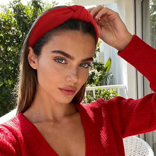 YISSION Red Knotted Headband Wide Headbands for Women Non Slip Head Band Fashion Top Knot Hairband Hair Accessories for Women Girls - color: Red