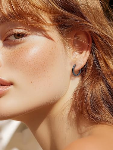 925 Sterling Silver Huggie Hoop Earrings, Small Silver Hoop Earrings for Women Hypoallergenic Huggie Lightweight Small Hoops Earring Cartilage Sleeper Earrings 6/8/10/12/14/16/18/20mm - color: Black, size: 14MM