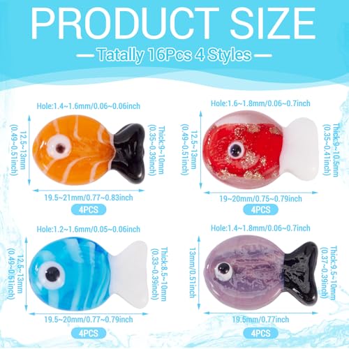 Cheriswelry 16Pcs Lampwork Glass Fish Beads Sea Fish Loose Spacer Beads Cute Ocean Animal Bead 19-21mm for DIY Earring Bracelet Necklace Jewelry Making - color: Mixed Color 5