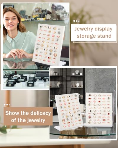 4 Pcs Velvet Ring Display 50 Slots L-Shaped Ring Display Stand Tray Holder for Selling Earring Jewelry - color: Beige