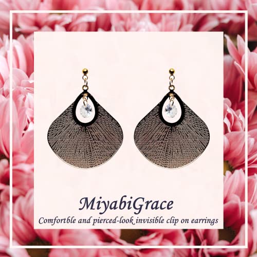 Drop Cubic Zirconia Invisible Clip On Earrings for Women Not Pierced Gold Teardrop Sqaure CZ Crystal Dangle Gold Silver Comfortable Clip On Earrings Bridal Wedding Prom - color: Fan Gold