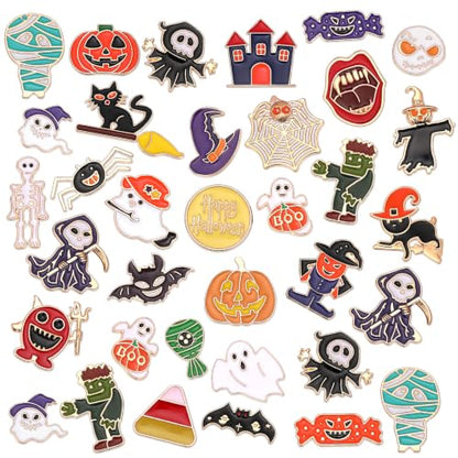 SANNIX 60Pcs Halloween Pins, Halloween Enamel Lapel Pins Assorted Pumpkin Ghost Bat Spider Skeleton Brooch Pins for Clothes Bags Hats Accessories, 30 Styles - style: Halloween Pins