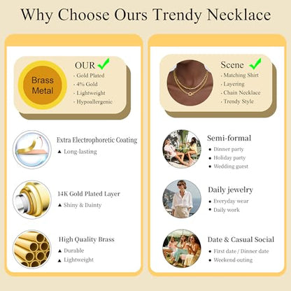 CHESKY 14K Gold Plated Layered Chain Necklace for Women | Trendy Cuban Link Chain, Chunky Paperclip Chain, Toggle Clasp Necklace, Fashion Gold Jewelry, Daily Gift for Women - style: Paperclip/Toggle-GD