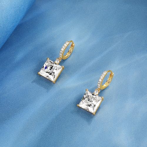 2-4 Pairs Dangle Drop Earrings for Women, 18K Gold Plated Cubic Zirconia Drop Dangle Huggie Hoop Earrings CZ Teardrop Hypoallergenic Jewelry - color: CZ Yellow Gold 1