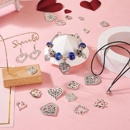 Elecrelive Crystal Heart Charms Rhinestone Heart Pendants Valentine Charms for Necklace Bracelet Earring Wedding Jewelry - color: Antique Silver, 48pcs