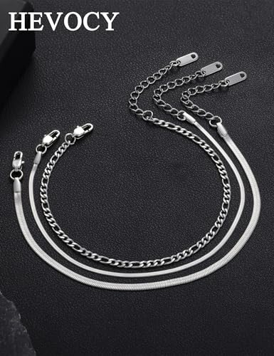 Stainless Steel Bracelet Set for Men, Adjustable Link Chains | Layered stainless steel link chain bracelets with adjustable sizing, designed for daily wear, stacking, and gifts - color: Style1-8 inch