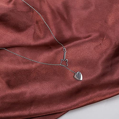 18K Gold Plated Stainless Steel Bee Honeycomb Pendant Necklace, Adjustable Y Lariat Conch/Guitar/Horseshoe Necklace for Women - color: Silver, style: Guitar