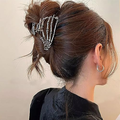 Metal Skull Hand Hair Clip, 1Pcs Gunmetal Hair Claw Clip for Thin Hair Punk & Y2K-Style - color: Gunmetal