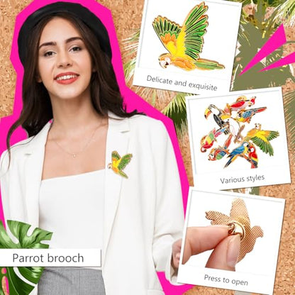24/48 Pcs Bird Enamel Brooch Colorful Bird Lapel Pin Animal Brooches Cute Lapel Pin for Women Jewelry Pin Dress Accessories Mother's Day Birthday Gift - style: Tropical Bird