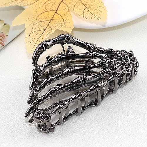 Metal Skull Hand Hair Clip, 1Pcs Gunmetal Hair Claw Clip for Thin Hair Punk & Y2K-Style - color: Gunmetal