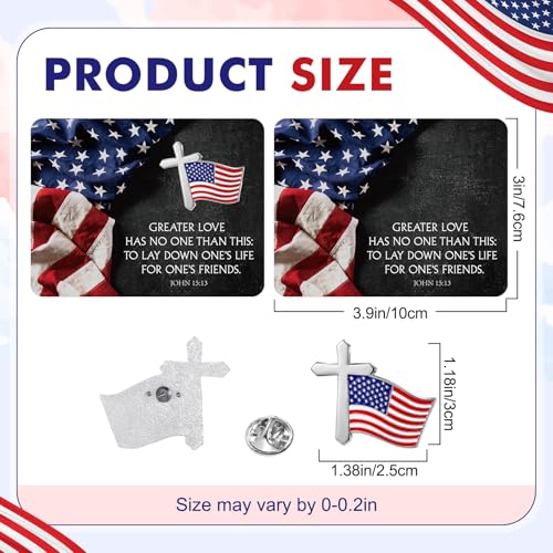 Sayglossy 30 Sets Christian 4th of July American Flag Pins with Card Patriotic USA Flag and Cross Lapel Pins Bulk with Bible Verse Cards Religious Military for Independence Day Veterans 250th Gifts - style: Usa Flag