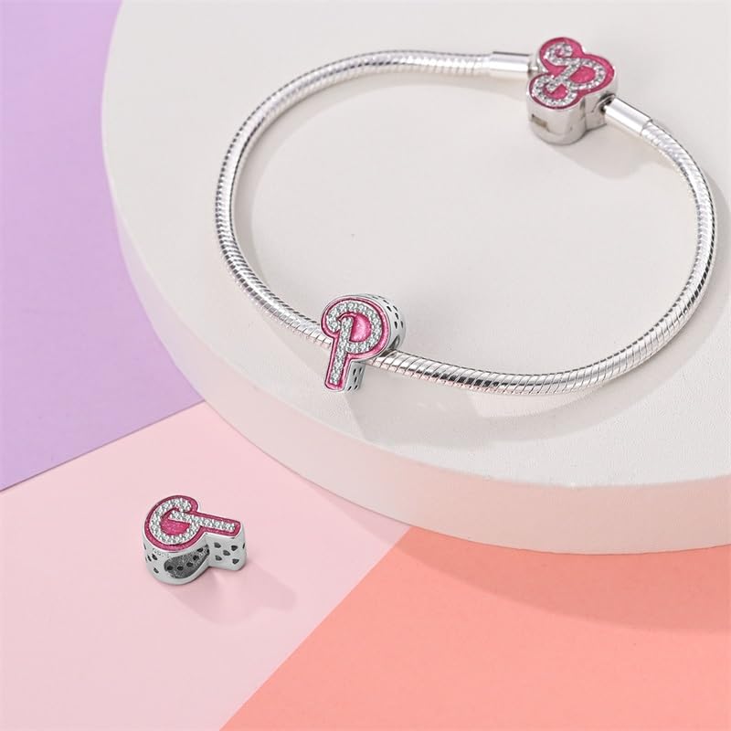 925 Sterling Silver Letter Charms Fits Pandora Bracelets Alphabet AZ Bead Charm for Bracelets Necklace with 5A Cubic Zirconia for Women Birthday Ceremony DIY Jewelry Gift - style: P