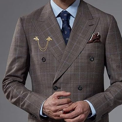 Collar Chain Pin for Men and Women - Hanging Tassel Brooch Lapel Pin for Business Suits - Bar Pin With Long Chain - Gifts - color: A: bee gold