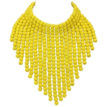 Coiris Boho African Wooden or Acrylic Beaded Bib Statement Necklace Strands Layered Cluster Chunky Collar Choker Wood Necklace for Women Fashion Costume Jewelry - color: Yellow