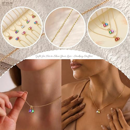 2026 Graduation Gifts Birthstone Necklace for Women Dainty Gold Necklace with 2 Birthstone Birthday Gift for Her Teen Girl Gift Trendy Stuff for Her Mom Daughter Girlfriend Friend Christmas Stocking Stuffers - color: 02-05 Feb & May, style: Water drop