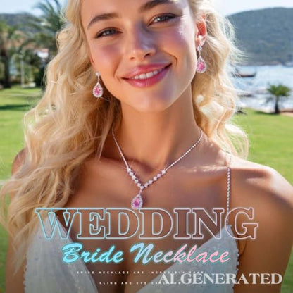 JAKAWIN Silver Rhinestone Jewelry Set Wedding Necklace Earrings for Women - color: G Pink