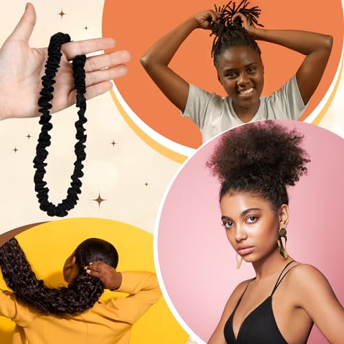 Yunlly 20 Pcs Extra Large Satin Scrunchies Extra Long Silk Hair Tie Elastic Non Slip Ponytail Holders Stylish Hair Accessories for Women Thick Curly, Natural and Dreadlock, Black