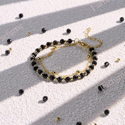 Farfume Crystal Beaded Bracelets for Women 4mm Natural Stone Jewelry Gifts | Natural Beads Gemstone,Handmade,Helper Tool,Yoga Protection,Hypoallergenic,Durability Wear - color: Black Tourmaline-concentration&Protection