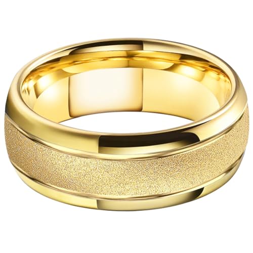 TUTISS 6mm 8mm Black/Gold/Rose Gold/White Tungsten Rings for Men Women Fashion Engagement Wedding Bands Sandblasted Finish I Love You Engraved Comfort Fit - color: 8mm Gold Tungsten I Love You