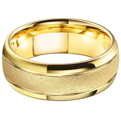 TUTISS 6mm 8mm Black/Gold/Rose Gold/White Tungsten Rings for Men Women Fashion Engagement Wedding Bands Sandblasted Finish I Love You Engraved Comfort Fit - color: 8mm Gold Tungsten I Love You