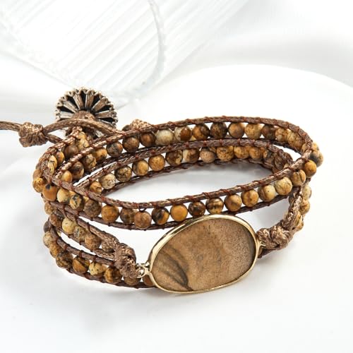 Handmade Boho Wrap Bracelets Natural Turquoise Crystal Stone Variety Beaded Strand Bracelet - color: Picture Stone