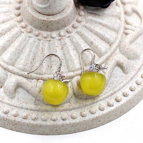 Uloveido Apple Necklace and Earrings Set for Women Cute Apple Jewelry Set for Teacher Mom YL007 - color: Yellow