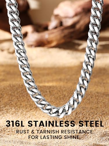Bestyle Thick Stainless Steel Mens Cuban Link Chain, Black/Gold Chain for Men, No Tarnish & Durable Men Chain Necklace, 5/7/9/12mm Wide, 18"-30" Long, Gift Package - style: a. 9mm-Stainless Steel