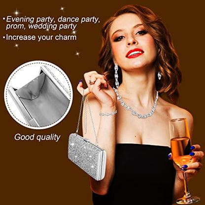Mixweer 4 Pieces Clutch Purses Bag for Women Evening Rhinestone Jewelry Set Bling Necklace Earrings Bracelets Set for Wedding - style: Stylish Style