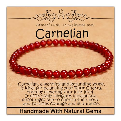 Natural Healing Gemstone Bracelet Handmade Yoga Stretch Elastic Bracelet Stress Relief Crystal Jewelry for Men and Women - color: Carnelian (Luck), size: 4mm