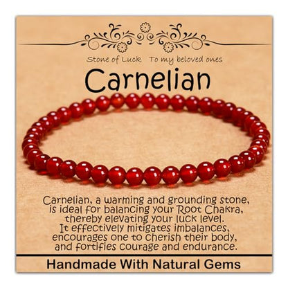 Natural Healing Gemstone Bracelet Handmade Yoga Stretch Elastic Bracelet Stress Relief Crystal Jewelry for Men and Women - color: Carnelian (Luck), size: 4mm