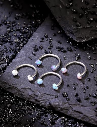 16G Horseshoe Septum Nose Ring Piercing Jewelry Stainless Steel Internal Thread Circular Barbell Daith Rook Earring Snake Bite Lip Ring Piercing Jewelry for Women Men 16 Gauge Opal Silver - style: 16G, 8mm, Claw Opal