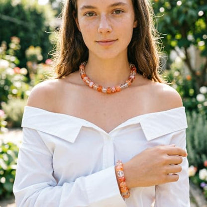 KOSMOS-LI Colorful Beaded Necklace for Women Unique Resin Beads Choker Necklaces Boho Statement Chunky Necklace Summer Vacation Jewelry - color: melon red