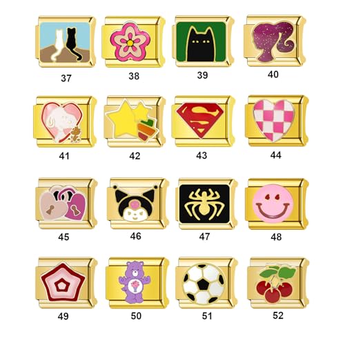 Italian Charms Bracelet Sets Heart Brascelet,18 of Charms and Opening Tools (8 Random Pattern and 10 Blank Modules) - style: 1 Set-Flower-Golden