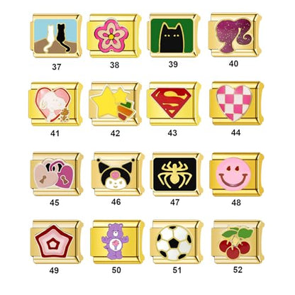 Italian Charms Bracelet Sets Heart Brascelet,18 of Charms and Opening Tools (8 Random Pattern and 10 Blank Modules) - style: 1 Set-Flower-Golden