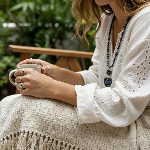 Yomisa Long Necklaces for Women Trendy, 33/34/35 inch | Boho Beaded Necklaces for Women, Natural Stone Pendant, Handmade Knotted Bead, Bohemian Holiday Summer Western Charm Jewelry - color: Love-Lapis Lazuli