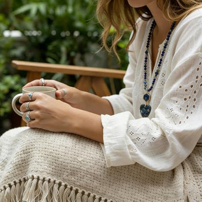 Yomisa Long Necklaces for Women Trendy, 33/34/35 inch | Boho Beaded Necklaces for Women, Natural Stone Pendant, Handmade Knotted Bead, Bohemian Holiday Summer Western Charm Jewelry - color: Love-Lapis Lazuli