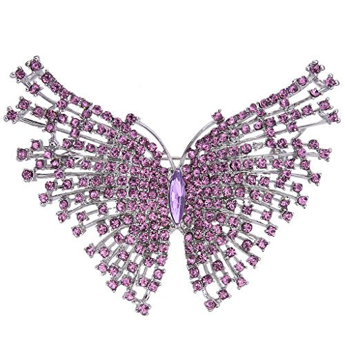 EVER FAITH Austrian Crystal Gorgeous Volant Butterfly Brooch for Bride, Prom, Bridal - color: Purple Silver-Tone