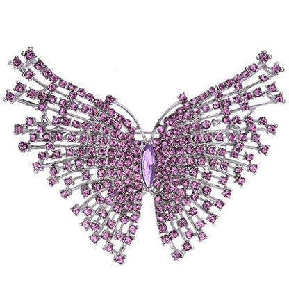 EVER FAITH Austrian Crystal Gorgeous Volant Butterfly Brooch for Bride, Prom, Bridal - color: Purple Silver-Tone