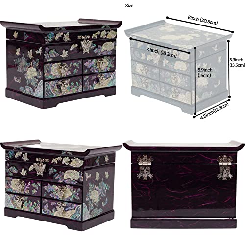 February Mountain Mother of Pearl Wooden Jewelry Organizer Box – Jewelry Storage Box for Women, Features Spacious Drawers, Ideal for Rings, Bracelets, Watches, Chains, Accessories (Peony_Purple) - style: Peony_Purple