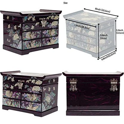 February Mountain Mother of Pearl Wooden Jewelry Organizer Box – Jewelry Storage Box for Women, Features Spacious Drawers, Ideal for Rings, Bracelets, Watches, Chains, Accessories (Peony_Purple) - style: Peony_Purple