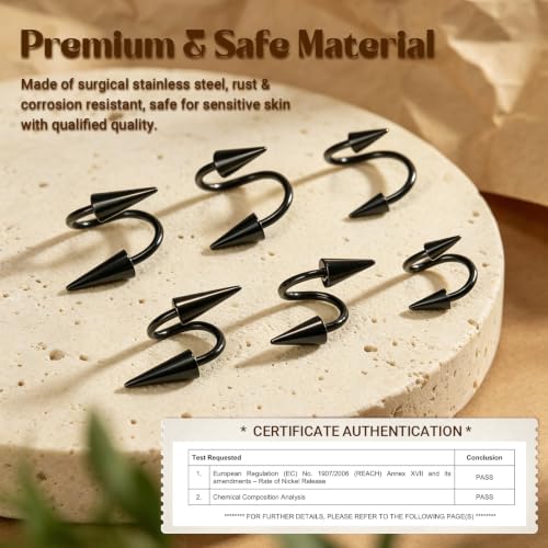 Spike Nose Rings Spiral Lip Rings Stainless Steel Black Long Spike Earrings | Cartilage Helix Piercing Punk Spike Lower Labret Studs Piercing Jewelry - color: Bar Length:8mm