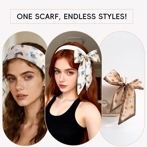 ZXZH 6 Pack Fashion Scarves for Women, Versatile Boho Head Scarf | Satin Scarf for Hair, Neck, Wrist, and Purse Accessories - color: Warm Brown & Coffee