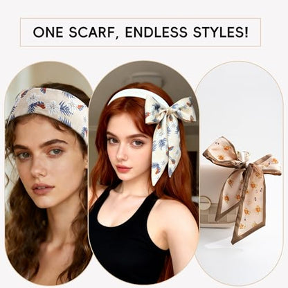 ZXZH 6 Pack Fashion Scarves for Women, Versatile Boho Head Scarf | Satin Scarf for Hair, Neck, Wrist, and Purse Accessories - color: Warm Brown & Coffee