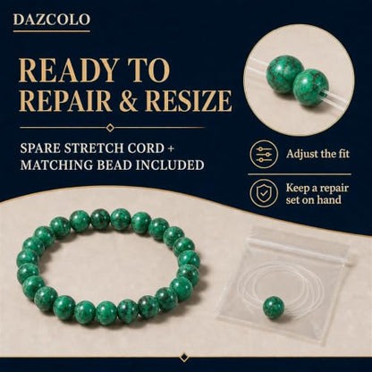 8mm Natural Crystal Stretch Bracelet | Handmade Round Stone Bead Bracelet, Runs Large, Meditation Yoga Gift for Women & Men - color: Green Magnesite Turquoise