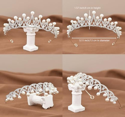 Wedding Crystal Tiara for Women Elegant Bridal Pearl Rhinestone Crown Swan Queen Princess Costume Crown Star Crystal Headpiece Accessory for Cosplay Birthday Party - color: Pearl 2